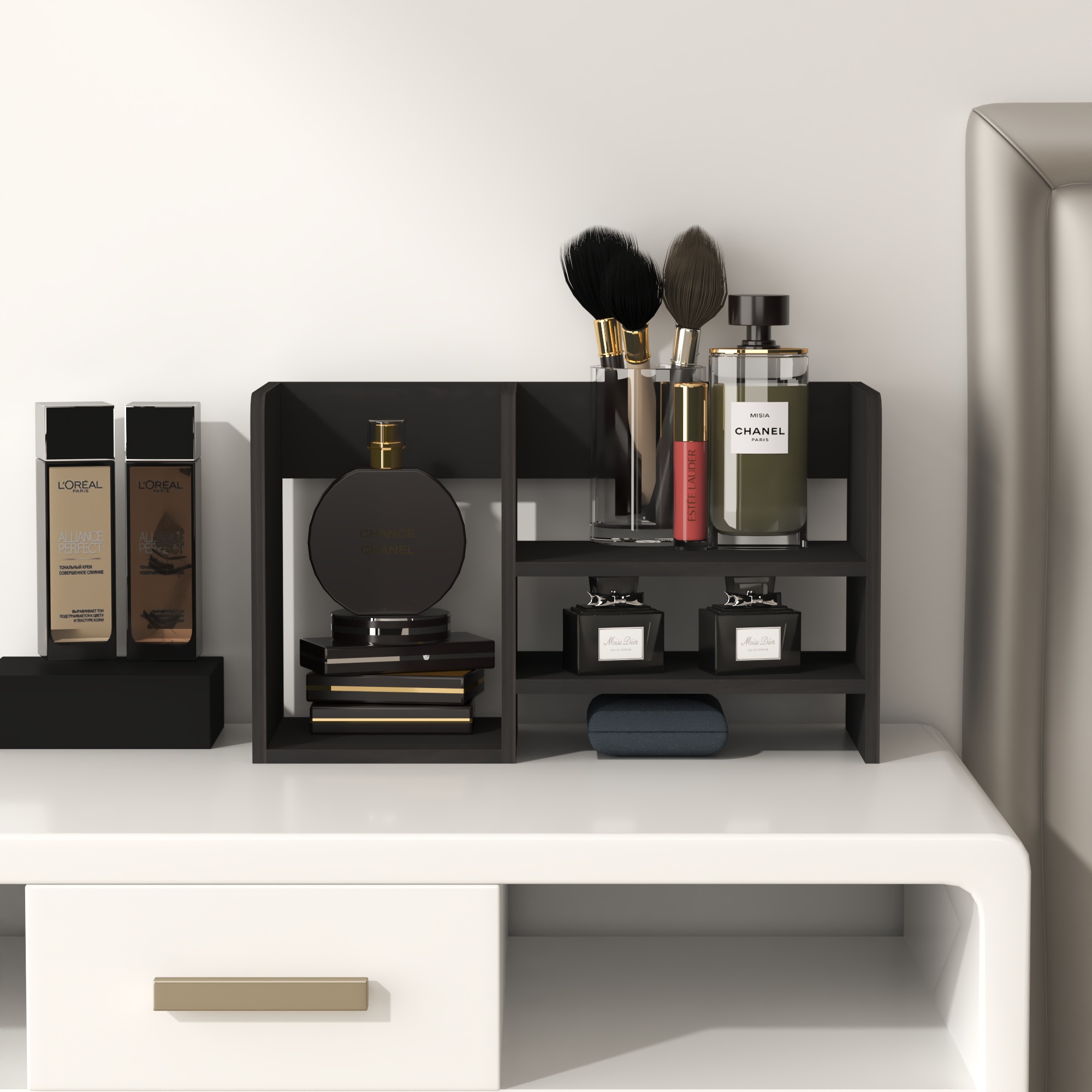 HOMLUX Desk Organizer Office Shelf with Compartment Stores Open Storage for Bedroom Kitchen, Espresso