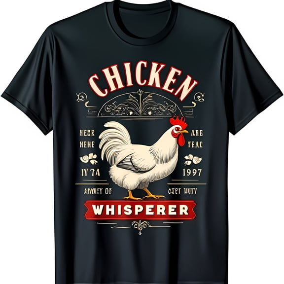 Vintage Black T-Shirt with Rooster Graphic Chicken Whisperer & 1997 Details