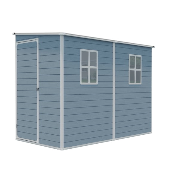 CarButler 4x8ft Resin Outdoor Storage Shed with Floor and Lockable Door for Garden Patio Backyard Grey