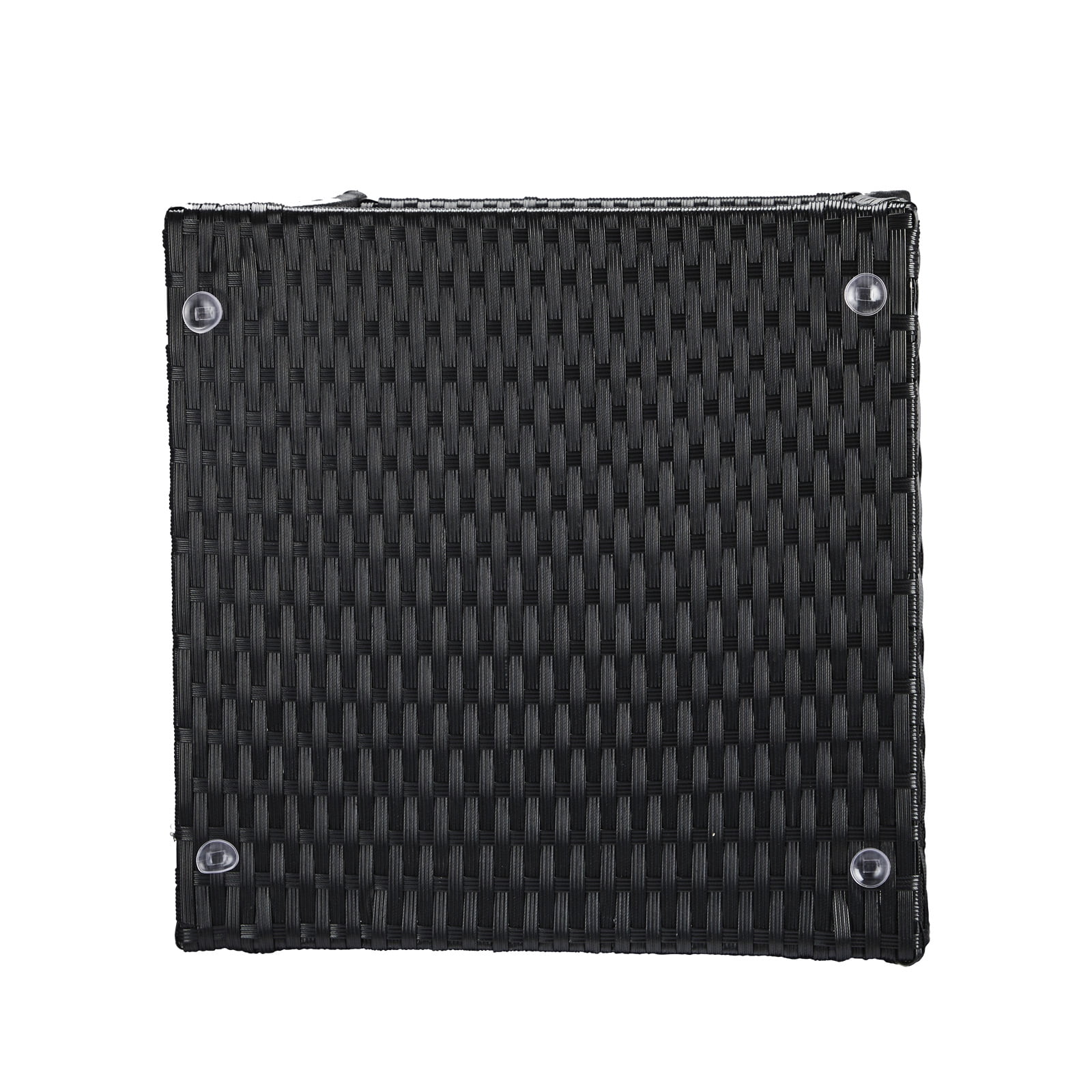 Outdoor Black PE Rattan Tempered Glass Side Table Sturdy Iron Frame Patio End Table With Storage Shelf Weather Resistant Accent Table For Garden Backyard Balcony Porch Indoor Outdoor Use
