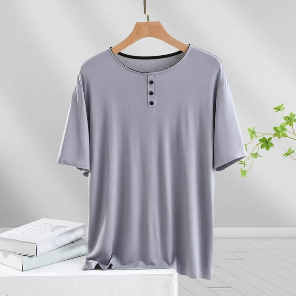 Blusa de pijama de manga corta para mujer, lisa, informal, a la moda, con cuello redondo, manga corta, para dormir