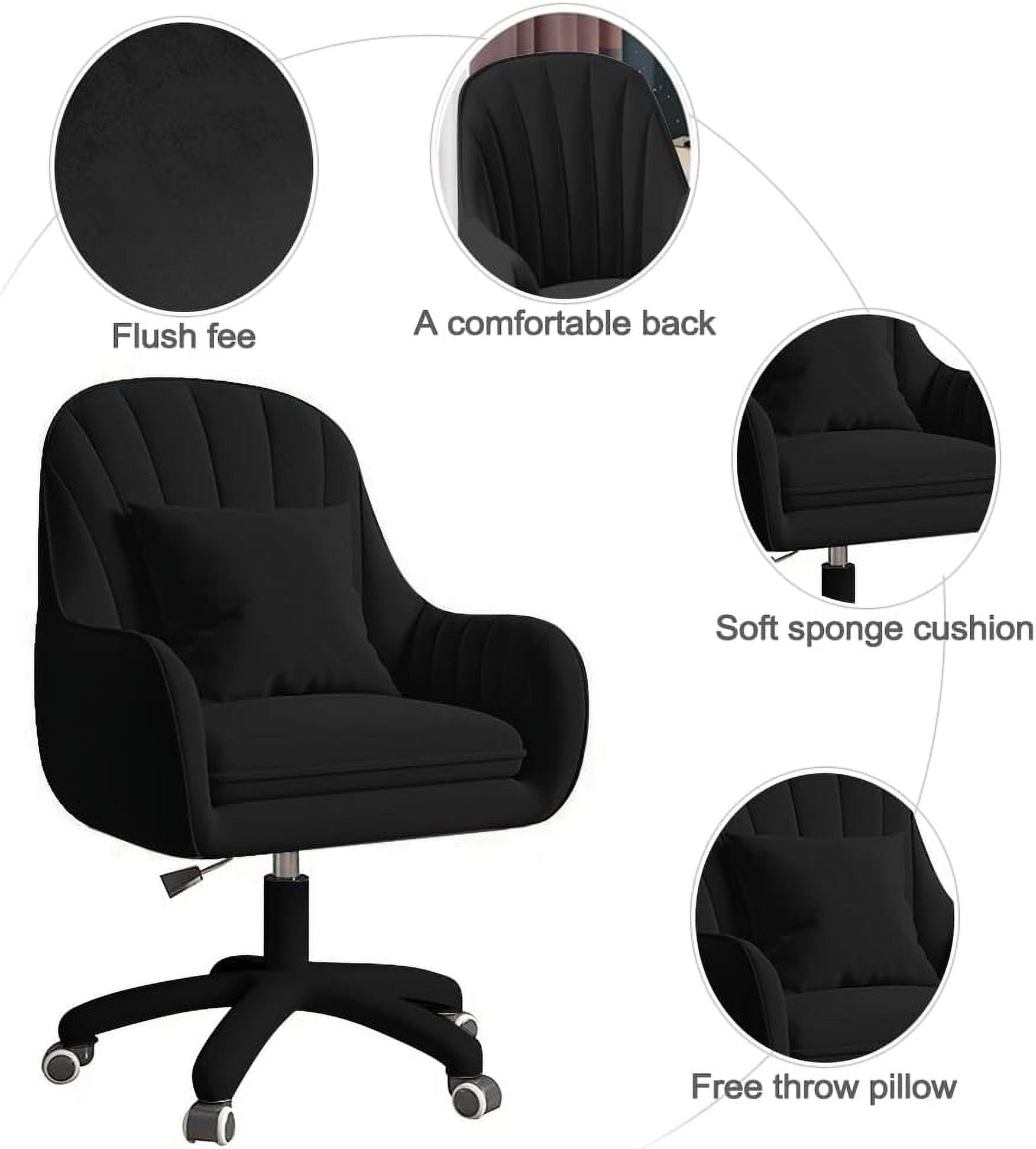 WXJHL Home Office Chair Computer Chair with Mid-Back Upholstered Modern Tufted Computer Task Chair Swivel Height Adjustable Velvet Accent Chair.（Black）