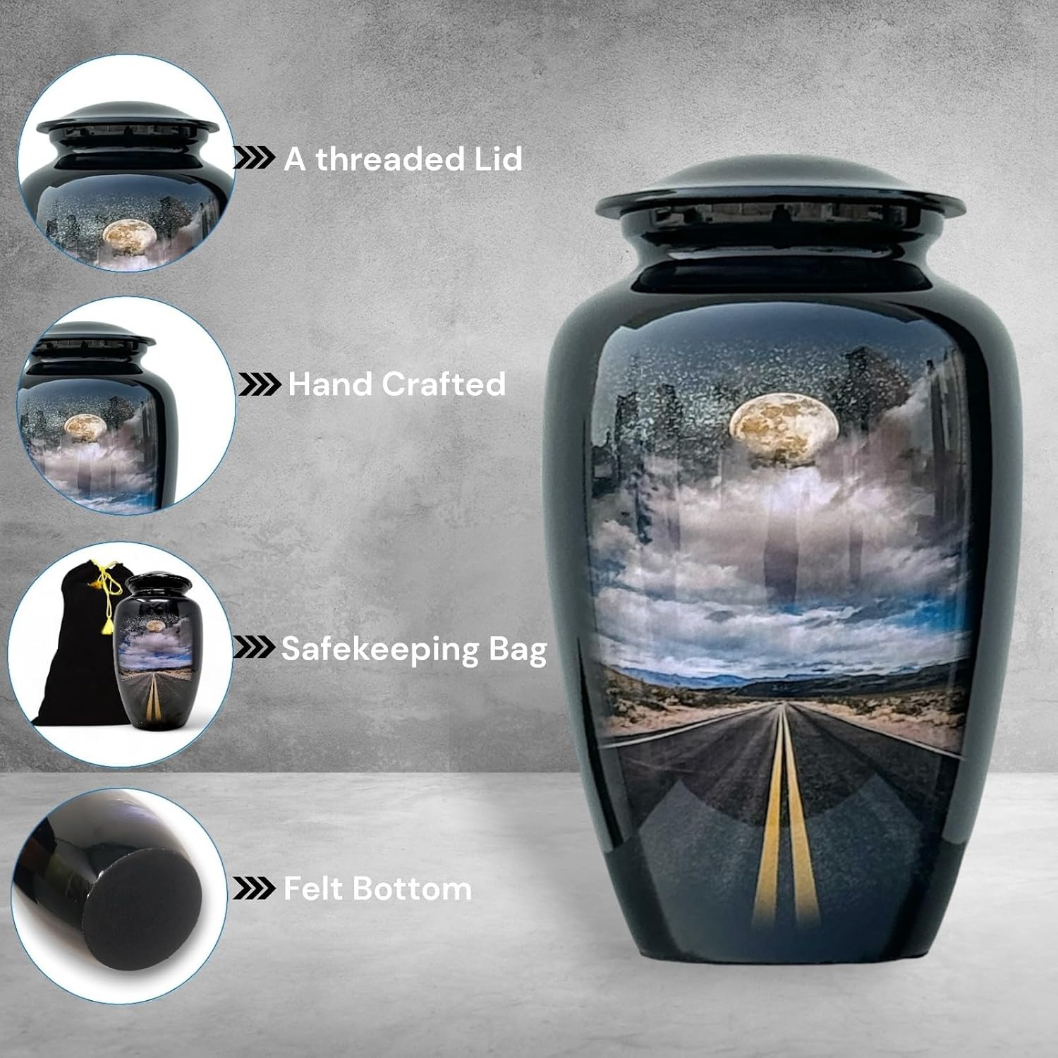10-Inch Cremation Urn with Scenic Road Path Design – Large Memorial Urn 200 lb Capacity, for Human Ashes, Personal Tribute Keepsake
