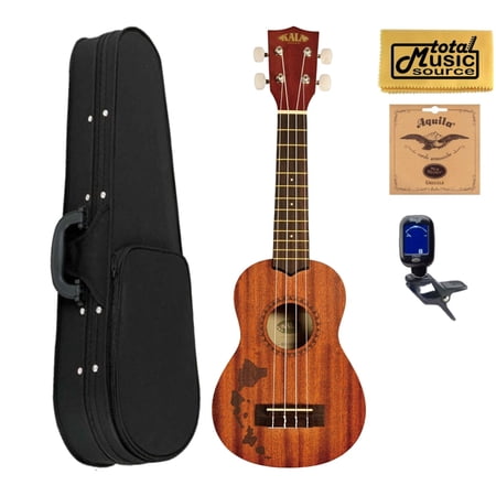 Kala KA-15S-H1 Mahogany Soprano Ukulele Bundle with Soft Case,Strings,Tuner,Cloth