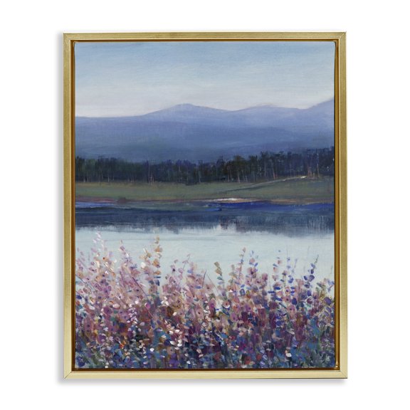 Stupell Industries Traditional Lilacs By Lake Mountain Landscape Gold Floating Frame Canvas Art, 25 x 31, by Tim O'Toole