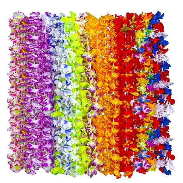 Hawaiian Leis 50pcs, Luau Birthday Party Decorations, Hawaiian Necklace