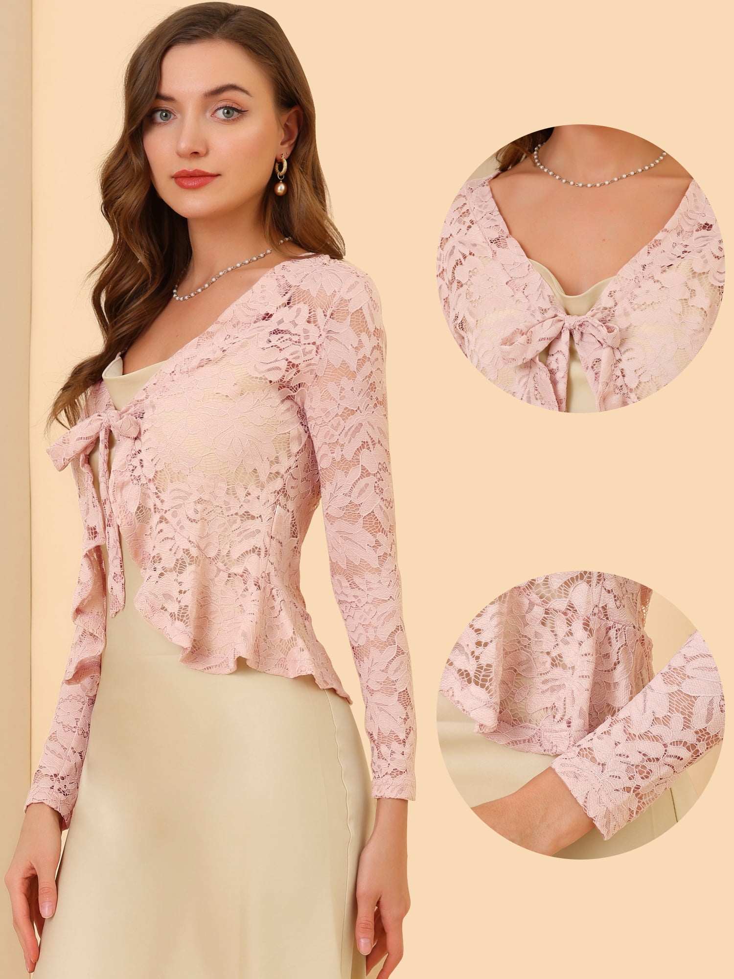 DARING DIVA Women's Ruffled Hem Floral Lace Crop Shrug Cardigan 3X-Large Pink
