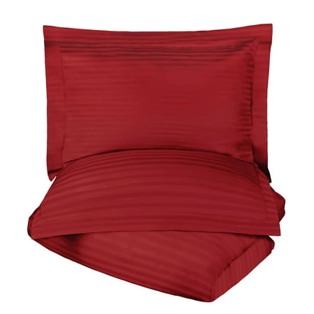 Egyptian Cotton 600 Thread Count Stripe Duvet Cover Set, Burgundy, Full/Queen by Superior