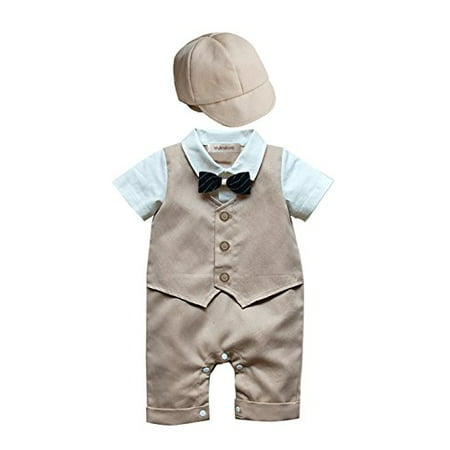 StylesILove Baby Boy Formal Wear Romper and Hat 2-piece (18-24 Months, Khaki)