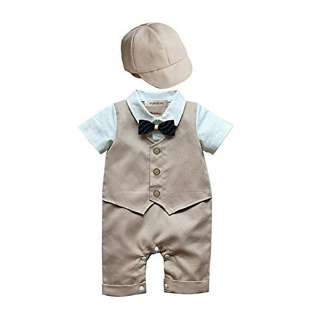 Infant Boy Formal Wear - StylesILove Baby Boy Formal Wear Romper and Hat 2-piece (18-24 Months, Khaki)