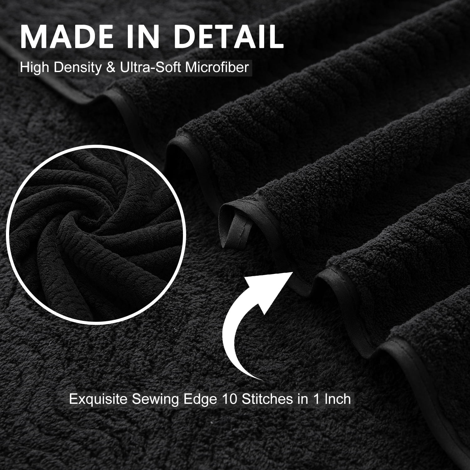 Covina Home 8 Pcs Bath Towel Set Black Microfiber Bathroom Towel Set Ultra Soft Plush Oversized Towels Adult Luxury Bath Sheet