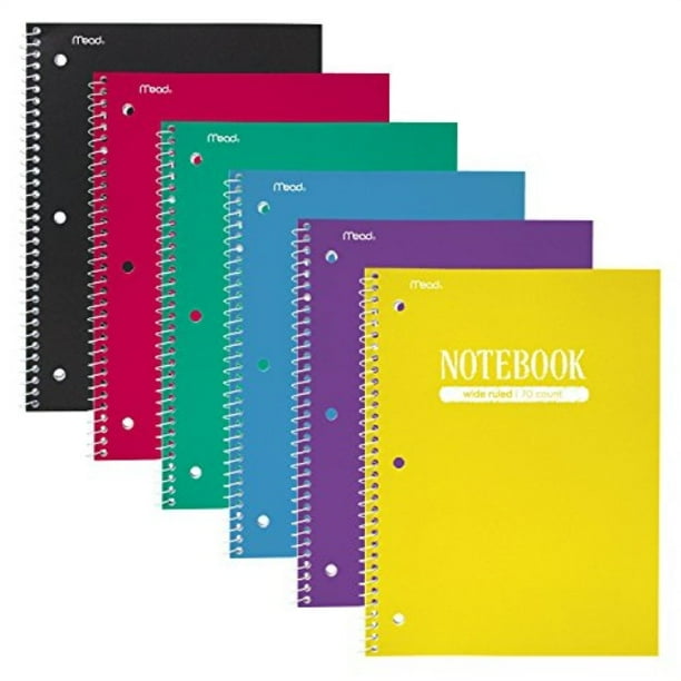Mead Spiral Notebooks, 1 Subject, Wide Ruled Paper, 70 Sheets, 101/2