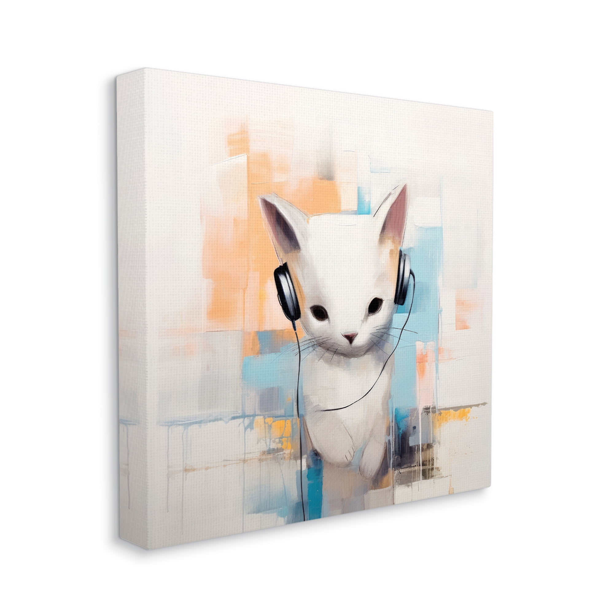 Stupell Industries Cat with Headphones Abstract Animals & Insects Painting Gallery Wrapped Canvas Art Print Wall Art, 30 x 30