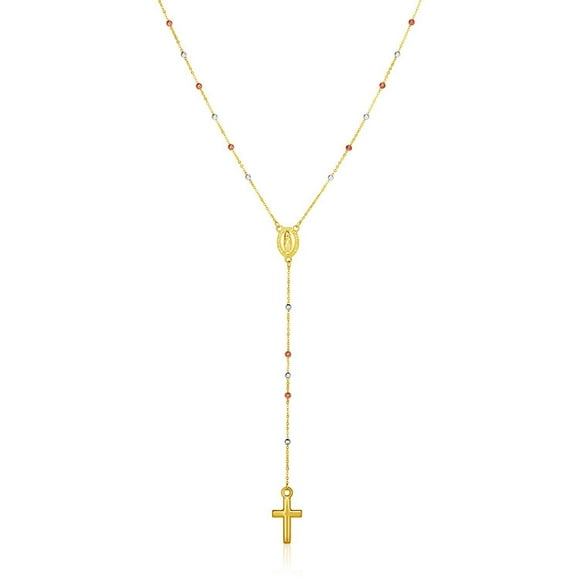 14k Tri Color Gold Lariat Rosary Necklace 26 in