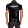 thumbnail image 2 of Men Shiny Patent Leather Shirt, Short Sleeve, Male Soft Leather Casual Tops, 2 of 7