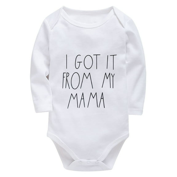 I Got It From My Mama Gender Neutral Baby Clothes Winter Long Sleeve Baby Boy Newborn Outfit White 6-9 Month Boy Romper