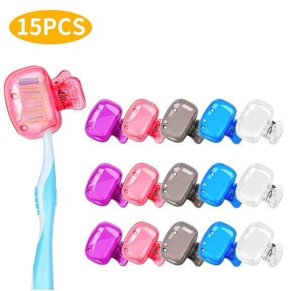 RYLZX 15Pack Travel Toothbrush Head Covers Toothbrush Protector Cap Brush Pod Case Protective Portable Plastic Clip for Household Travel Camping Bathroom School Business