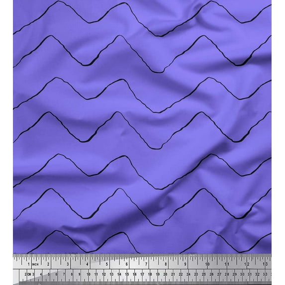 Soimoi Purple Rayon Fabric Artistic Waves Abstract Print Sewing Fabric Yard 42 Inch Wide