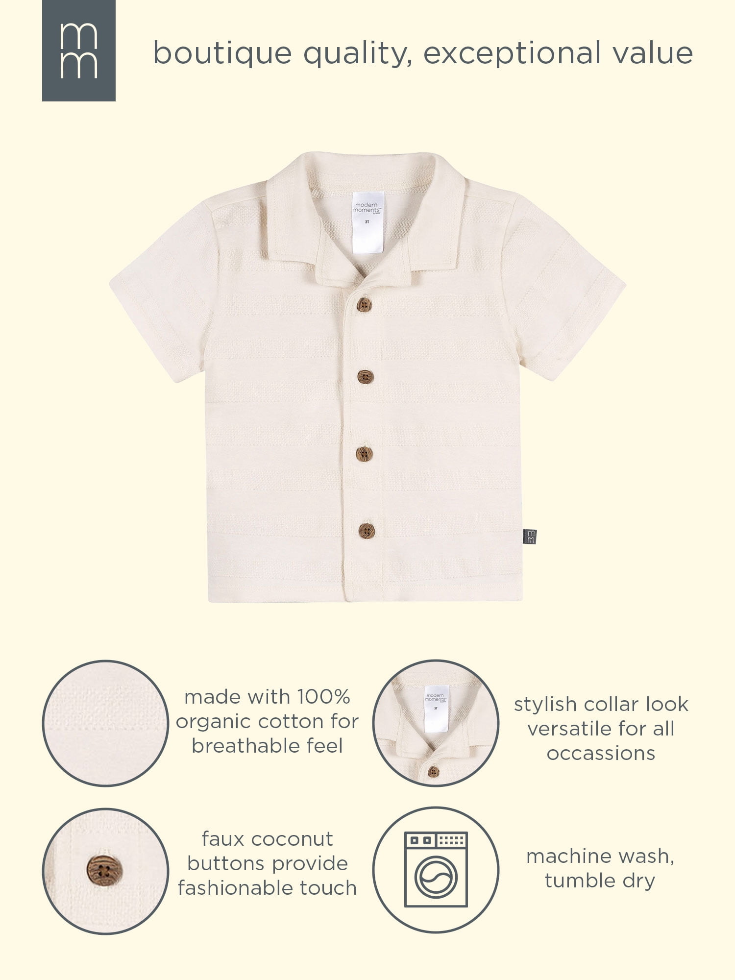 Modern Moments by Gerber Baby and Toddler Boy Organic Button Up Collar Top, Sizes 0/3 Months - 5T