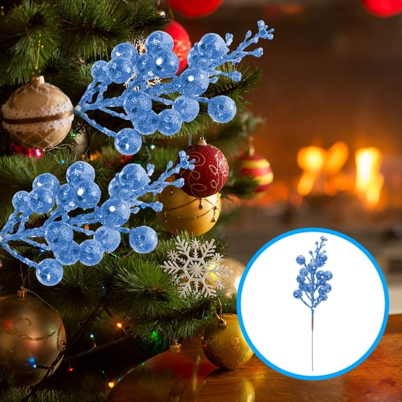 BESTOYARD Glitter Berries Stems Blue Foam 10Pcs