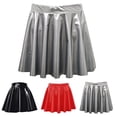 thumbnail image 4 of Women PVC Leather Pleated Short Skirt Flared A Line Skater Skirts Clubwear Dance, 4 of 7