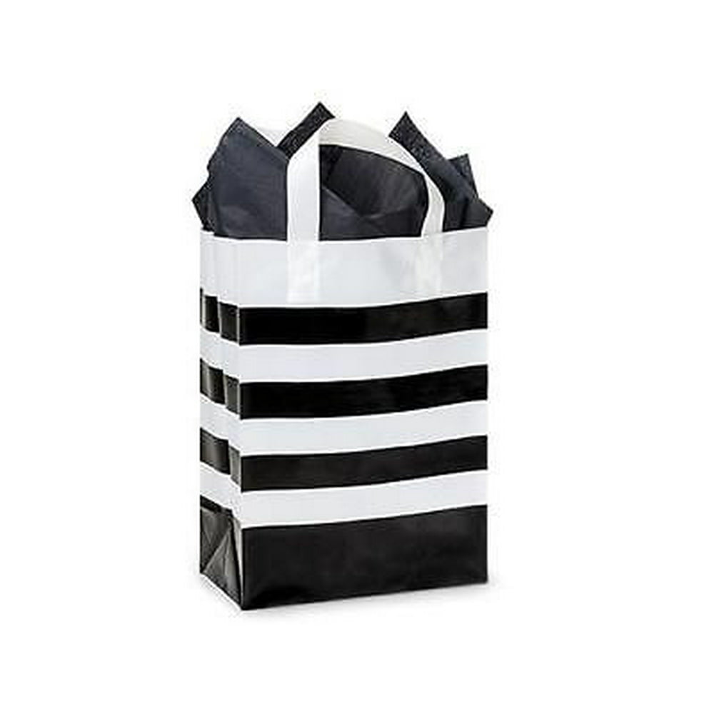 1 Unit Black Stripe Plastic Bags Bulk 4 mil Shopping Bags 9x5x12" Unit