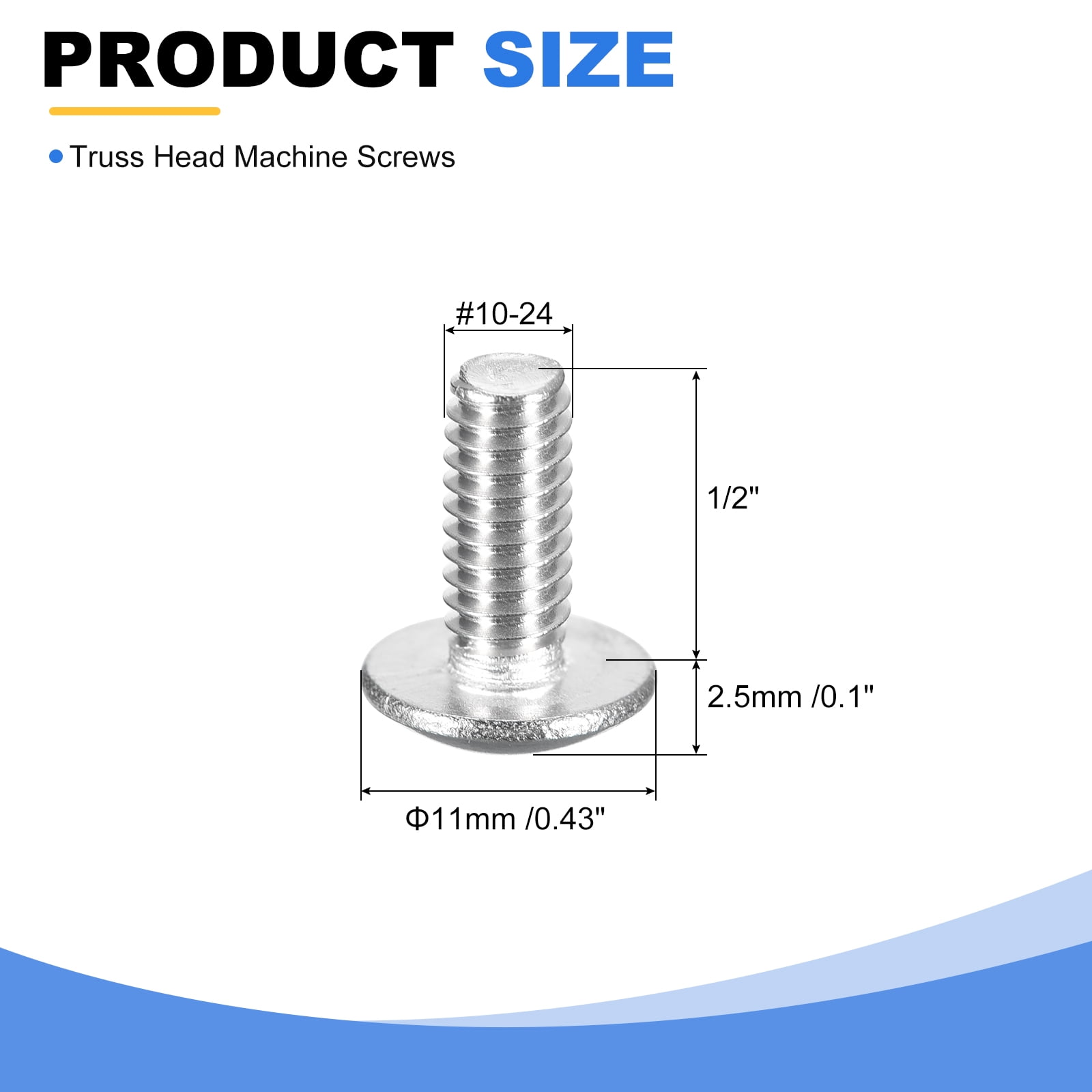 #10-24 x 1/2" Truss Head Phillips Machine Screws, Full Thread, 304 Stainless Steel, 100 Pack