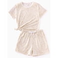 thumbnail image 4 of PatPat Womens Loungewear 2 Piece Pajama Sets Short Sleeve Top and Shorts Casual Sleepwear Paisley Prints Outfits Sets with Drawstring Pockets, Apricot, S, 4 of 14