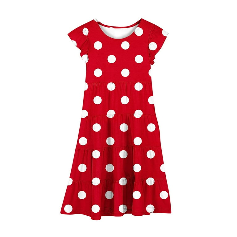 Delliss Girl's Flutter Sleeve Stretchy A-Line Dot Print Layered Dress Swing  Flared Skater Party Dress for 6-15 Years Kids - Walmart.com