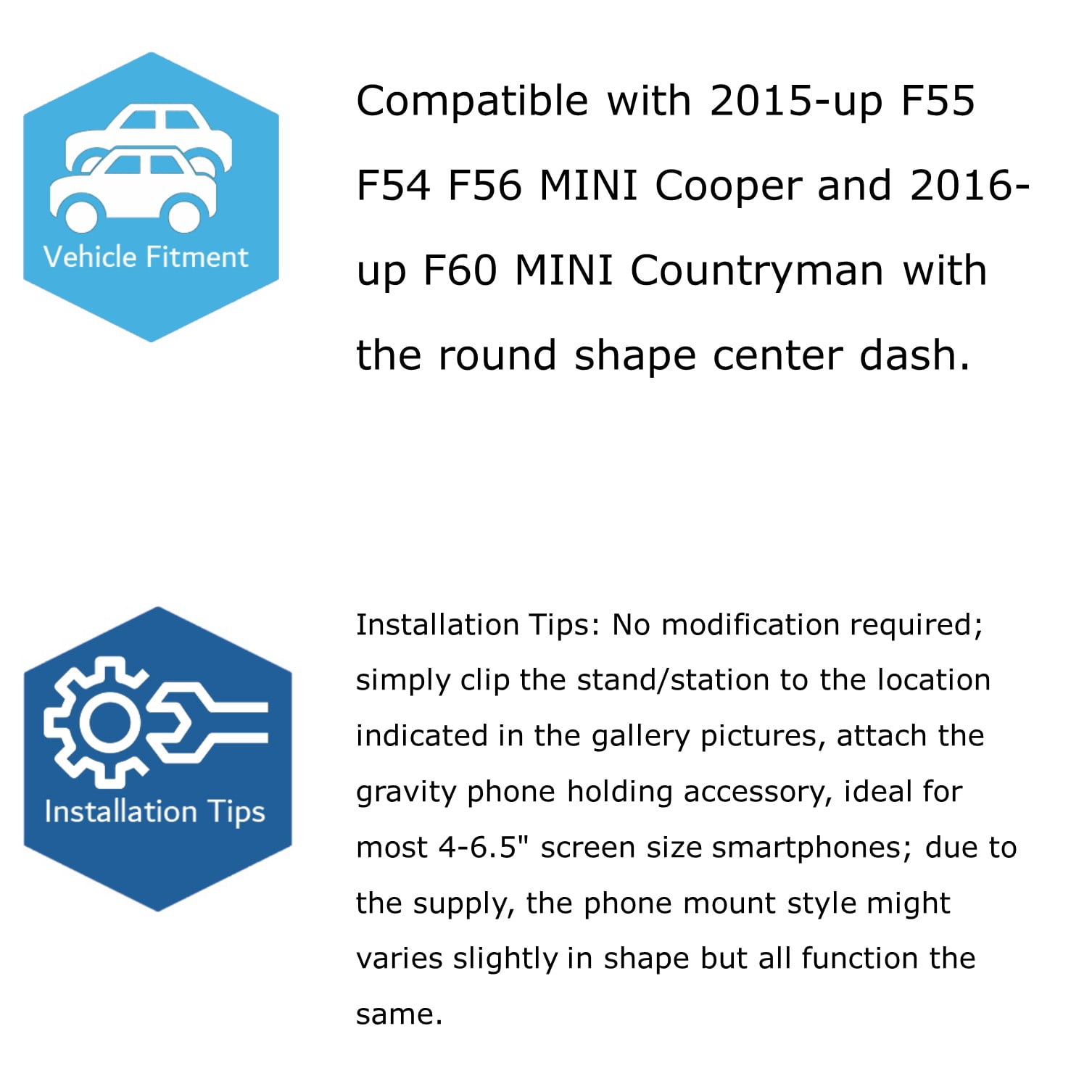 Dashboard Direct Clip-On Mount Phone Gravity Holder For 2015/2016-up Mini Cooper F55 F56 F60 (Won't Occupy Air Vent Opening)