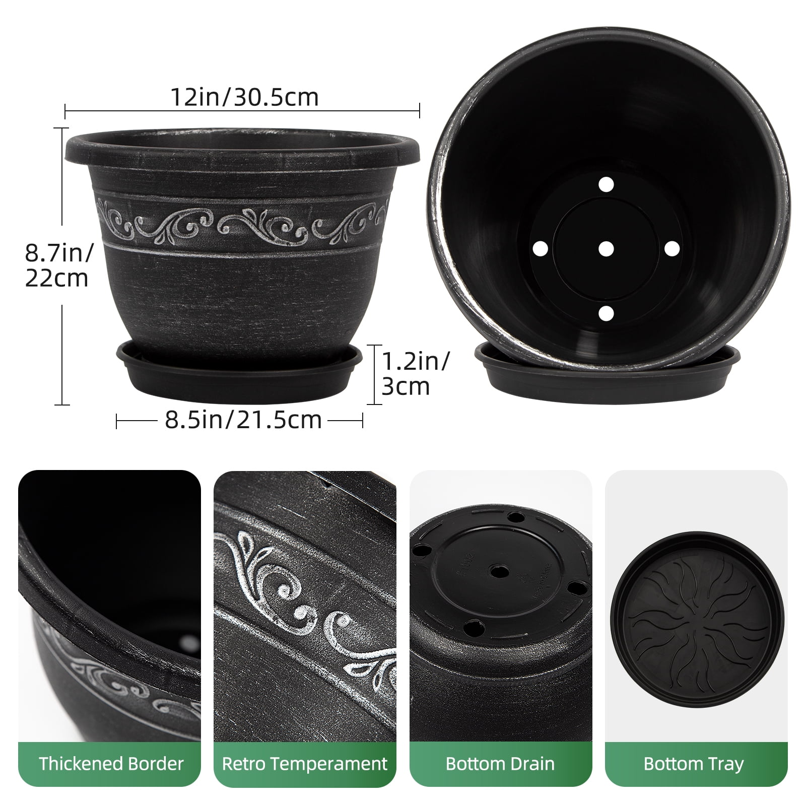 self watering indoor plant White Self Watering Plastic Plant Pot with Bottom-Indoor and Outdoor main image 1