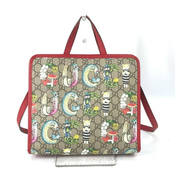 Pre-Owned Gucci 612992 GG Yuko Higuchi 2WAY Shoulder Bag Crossbody Hand Bag Beige Red (Fair)