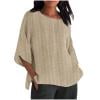 thumbnail image 6 of Womens 3/4 Sleeve Tops Round Neck Women's Summer Striped Round Neck Loose Cotton And Linen Top T Shirt 3/4 Sleeve Plus Size Tops for Women,Beige,2XL, 6 of 6