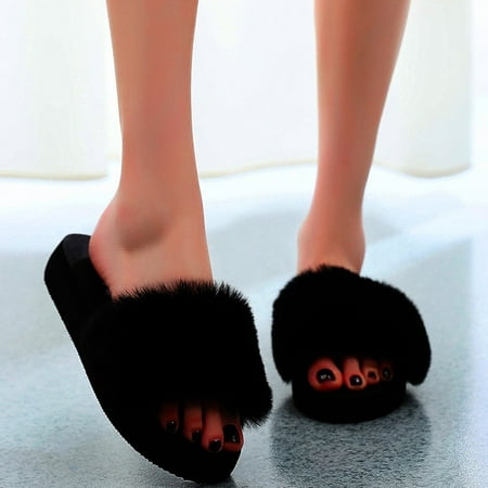 

Tangnade House Slippers for Women Fashion Indoor Outdoor Slip-on Open Toe Flat Warm Winter Slipper Shoes