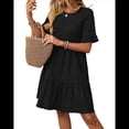 thumbnail image 2 of Vestidos de Verano para Mujer 2025, Cuello Redondo, Abullonada, Cintura Alta, Fruncido, Corte A, Holgados, Midi, Negro, Talla L, 2 of 9
