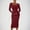 Wine, variant on Great Gifts for Less Ofreoo Women's Solid Color Long Sleeve Neck Slim Slit Dress Long Sleeve Neck Mid-Calf Dress Fall Outfits for Women 2024