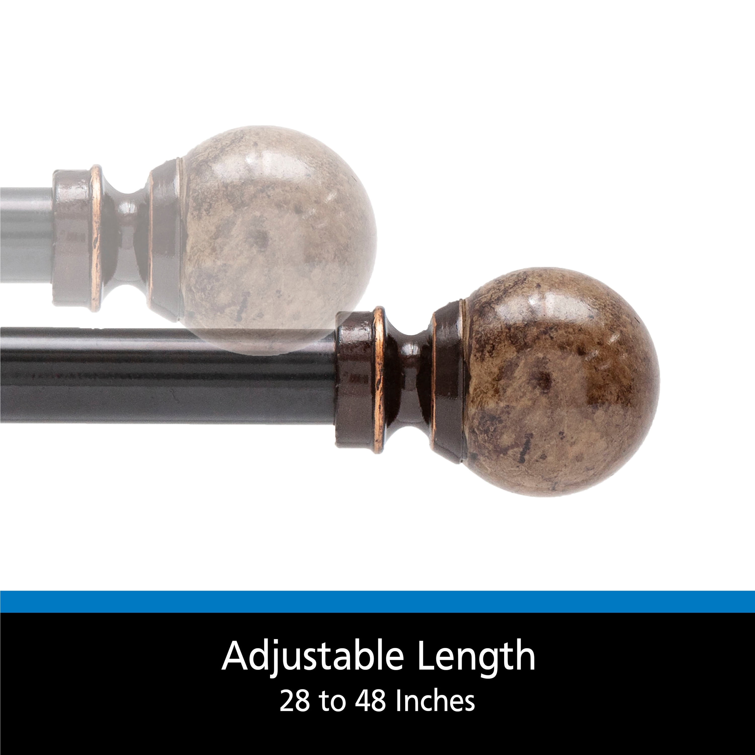 (2 pack) Mainstays Jillian 1/2 in Adjustable Café Curtain Rod, 28-48 in, Brown Marble