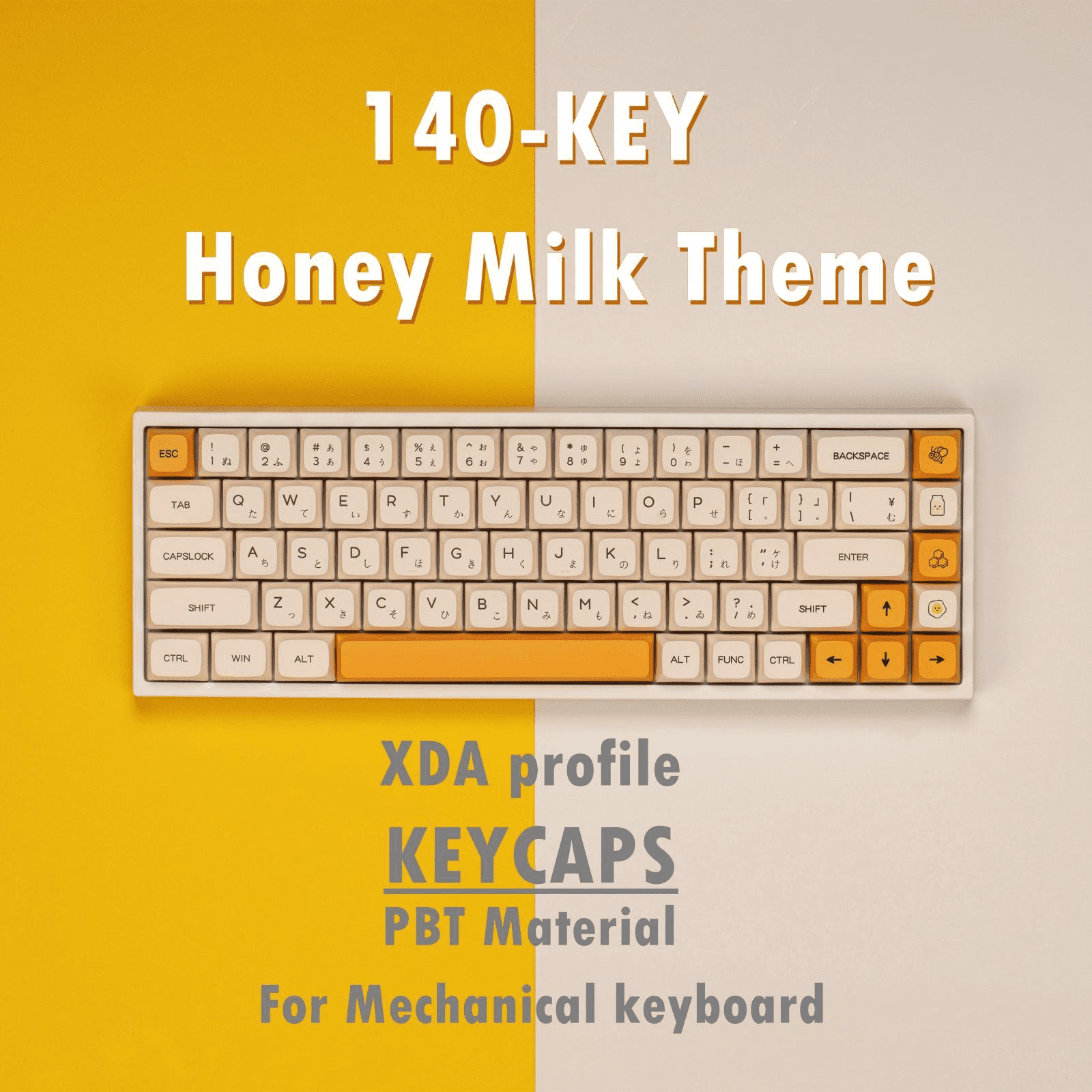 CNKOO Honey Milk Theme 140 Keys Mechanical Keyboard XDA Profile DYE-Sub PBT Keycap English Font