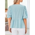 thumbnail image 3 of PRETTYGARDEN Women's Summer Tie Front Striped Shirt Trendy Cute Babydoll Tops Fashion Peplum Puffy Sleeve Blouse, 3 of 10