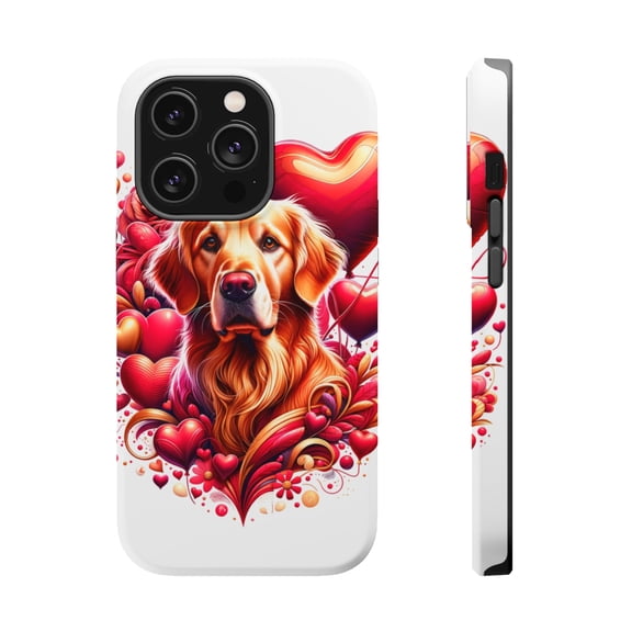 DistinctInk Tough Case for Apple iPhone 13 Pro MAX (6.7" Screen), Compatible with MagSafe Charging - Valentine's Day Golden Retriever