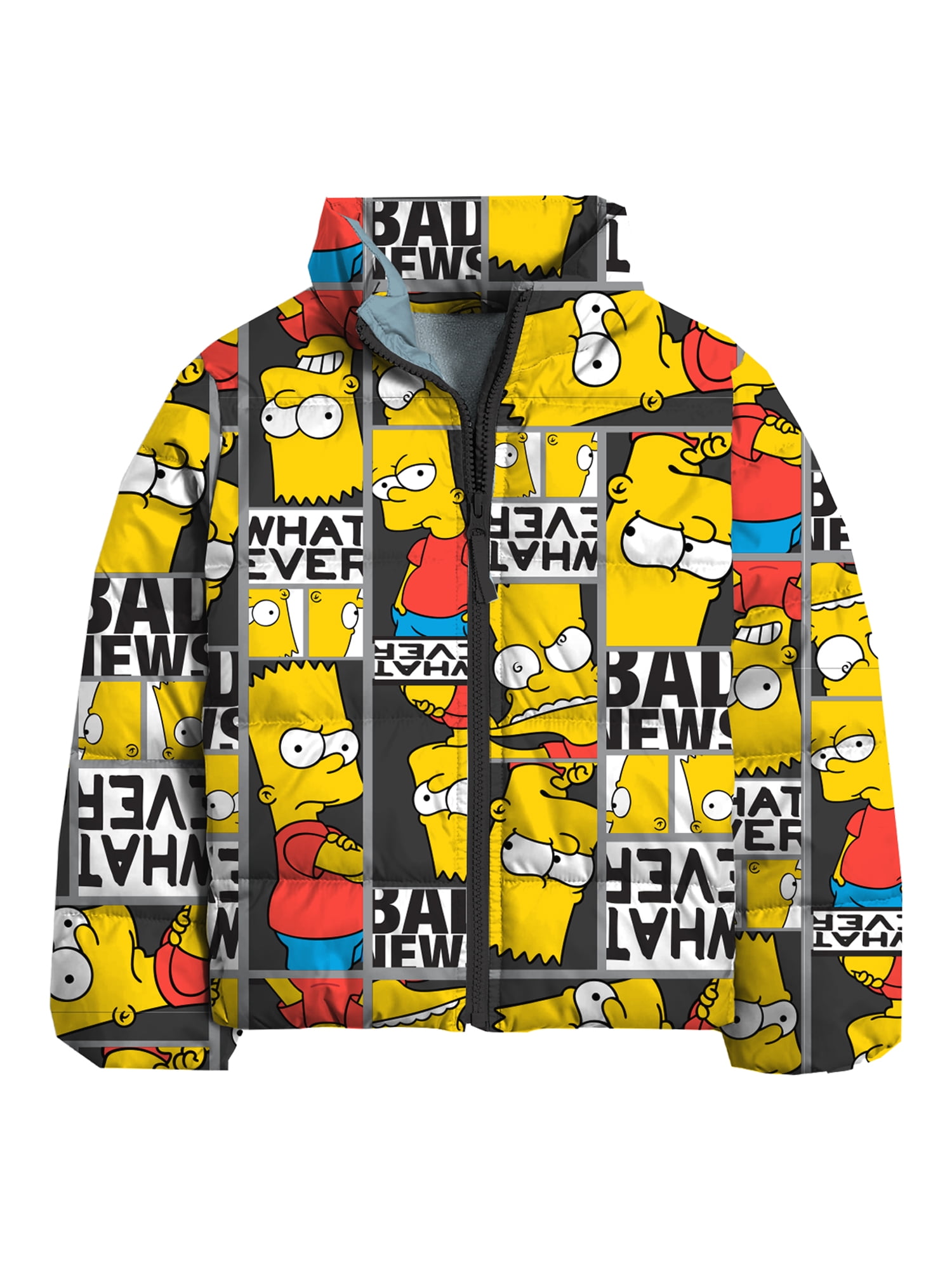 The Simpsons Boys Bart Graphic Zip-Up Puffer Jacket, Sizes 6-18