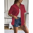 thumbnail image 3 of Zeagoo Short Sleeve Button Down Women Cotton Tops for Women V Neck Linen Blouse Tunics Plain Office Work Blouses, 3 of 6