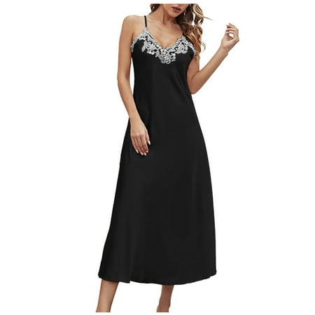 Aofany Women s Satin Nightgown Dress Silk Lace Sleeveless Long Chemise Lingerie Sleepwear