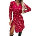 thumbnail image 2 of Fankiway Clair à Manches Longues Robes de Mode Femmes V-Cou à Manches Longues Bandage à Taille Haute Chemise Robe Femmes Robes Grande Taille de Dégagement, 2 of 9