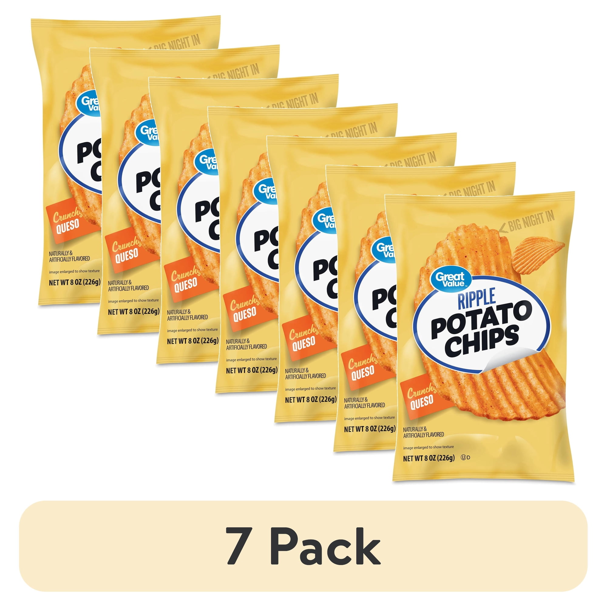 (7 pack) Great Value Queso Rippled Potato Chips, 8 oz