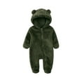 thumbnail image 2 of Domzest Baby Plush Fleece Bear Jumpsuit, Hooded Romper with Ears, Newborn Winter Warm Outwear Dark Green 12M-Month, 2 of 7