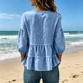 thumbnail image 5 of Guluxicc Women's Linen Blouses Loose Ruffled Bottom V Neck Short Bubble Sleeve Tops for Everyday Wear Spring Summer Casual Blouses, 5 of 5