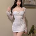 thumbnail image 2 of Women's Lace Patchwork Sheer Sleevest Temperament Evening Dress Summer Birthday Club Party Sexy Bodycon White Mini Dress 2023L Gao Jinjia LED, 2 of 2