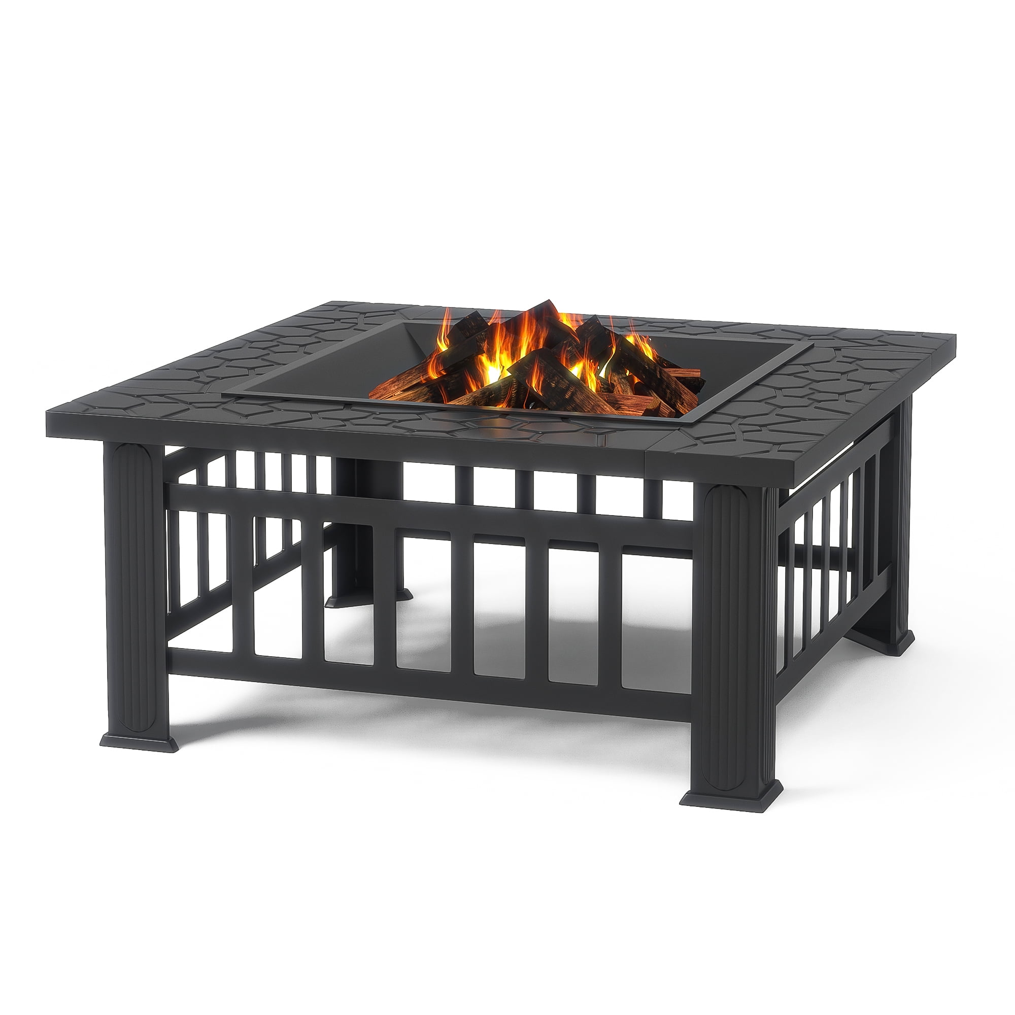 Kepooman 32" Wood Square Fire Pit Table for Outside Fire Pit/Ice Pit/BBQ Fire Pit, Black