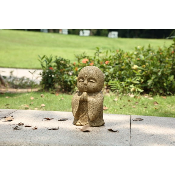 Hi-Line Gifts Lucky Japanese Jizo Praying Outdoor Garden Statue - 10.25" - Brown